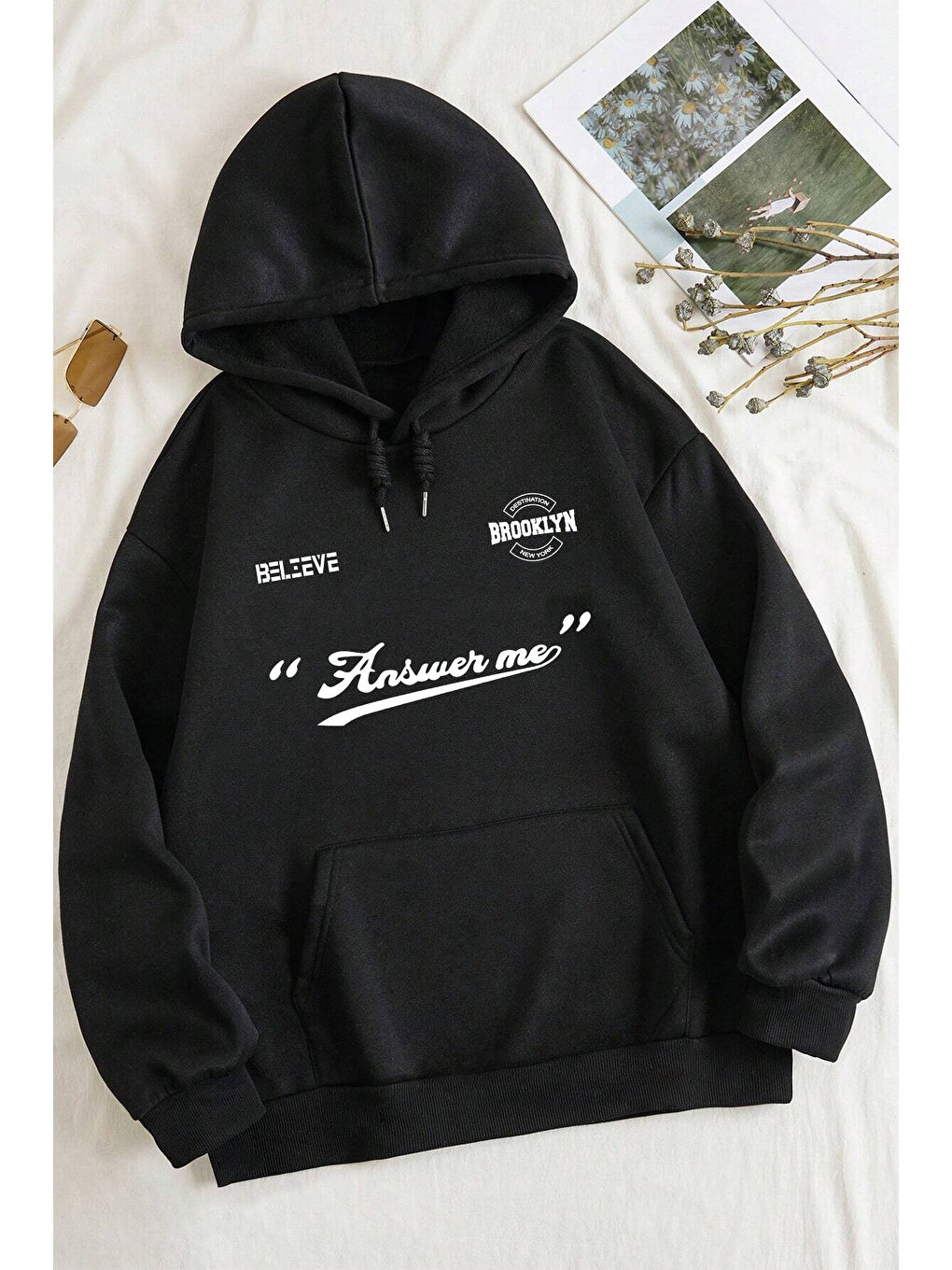 uyguntarz Siyah Answer me Baskılı Oversize Sweatshirt