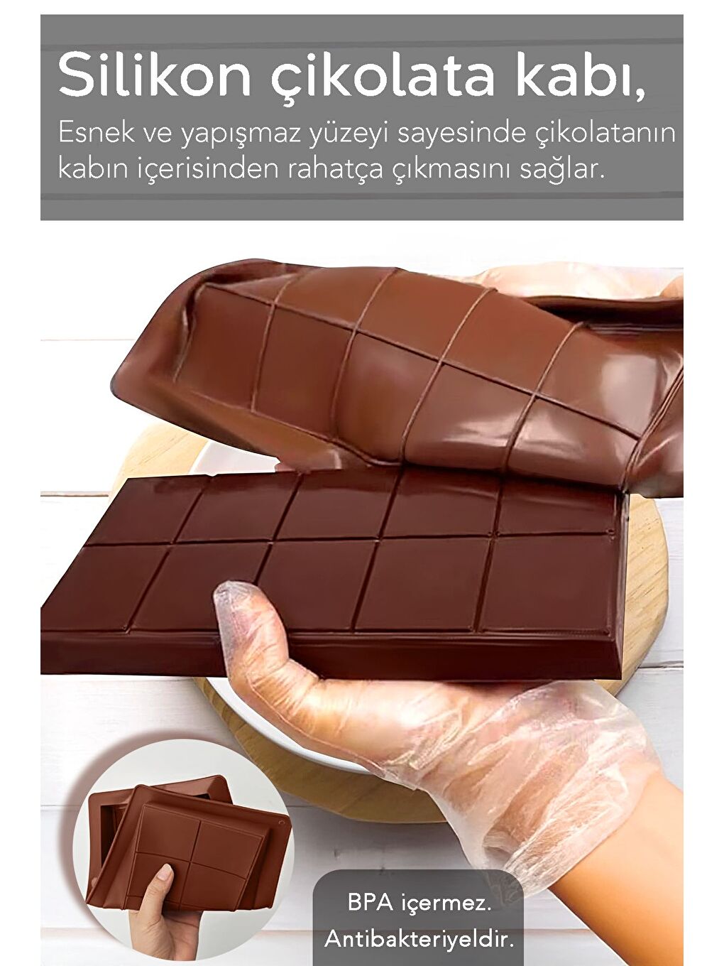 Kahverengi 2 Adet Dubai Çikolatası Kalıbı Büyük Tablet Çikolata Kalıbı Silikon Kalıp-4