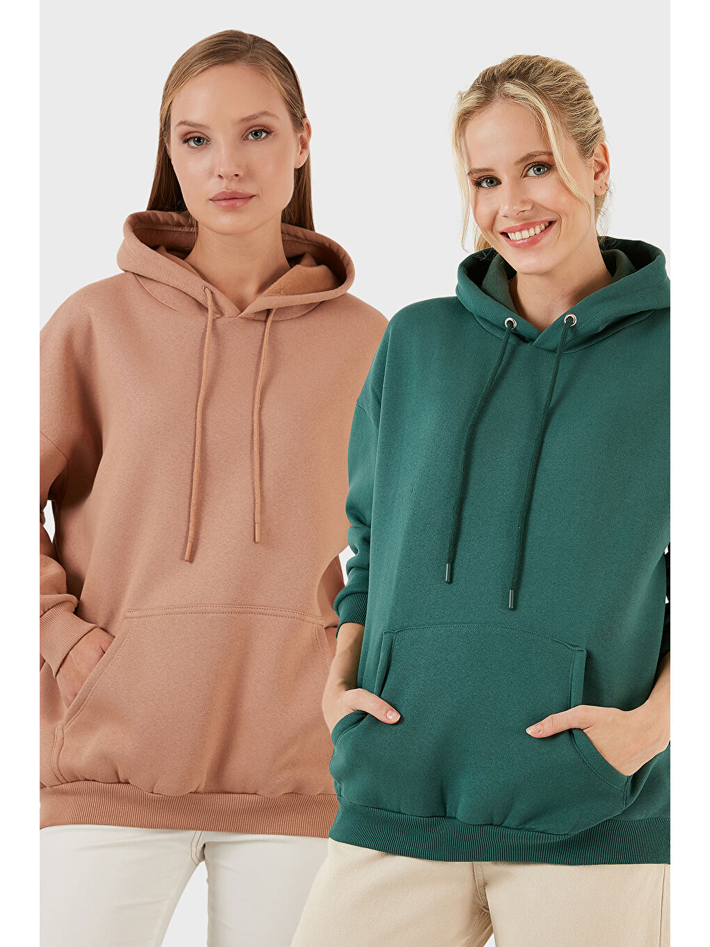 Kahverengi Regular Fit Pamuklu Kapüşonlu Yaka Şardonlu Kışlık 2'li Paket Sweat 5863854S2