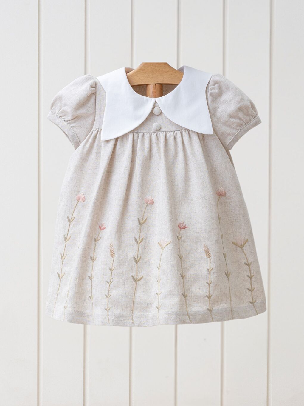 Kahverengi Bisiklet Yaka Kısa Kollu Kız Bebek Elbise-1