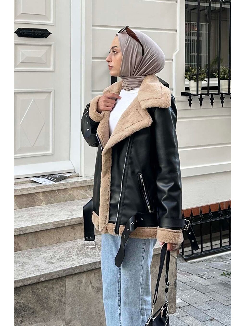 Süet Düğmeli Mont Siyah Kahverengi-1