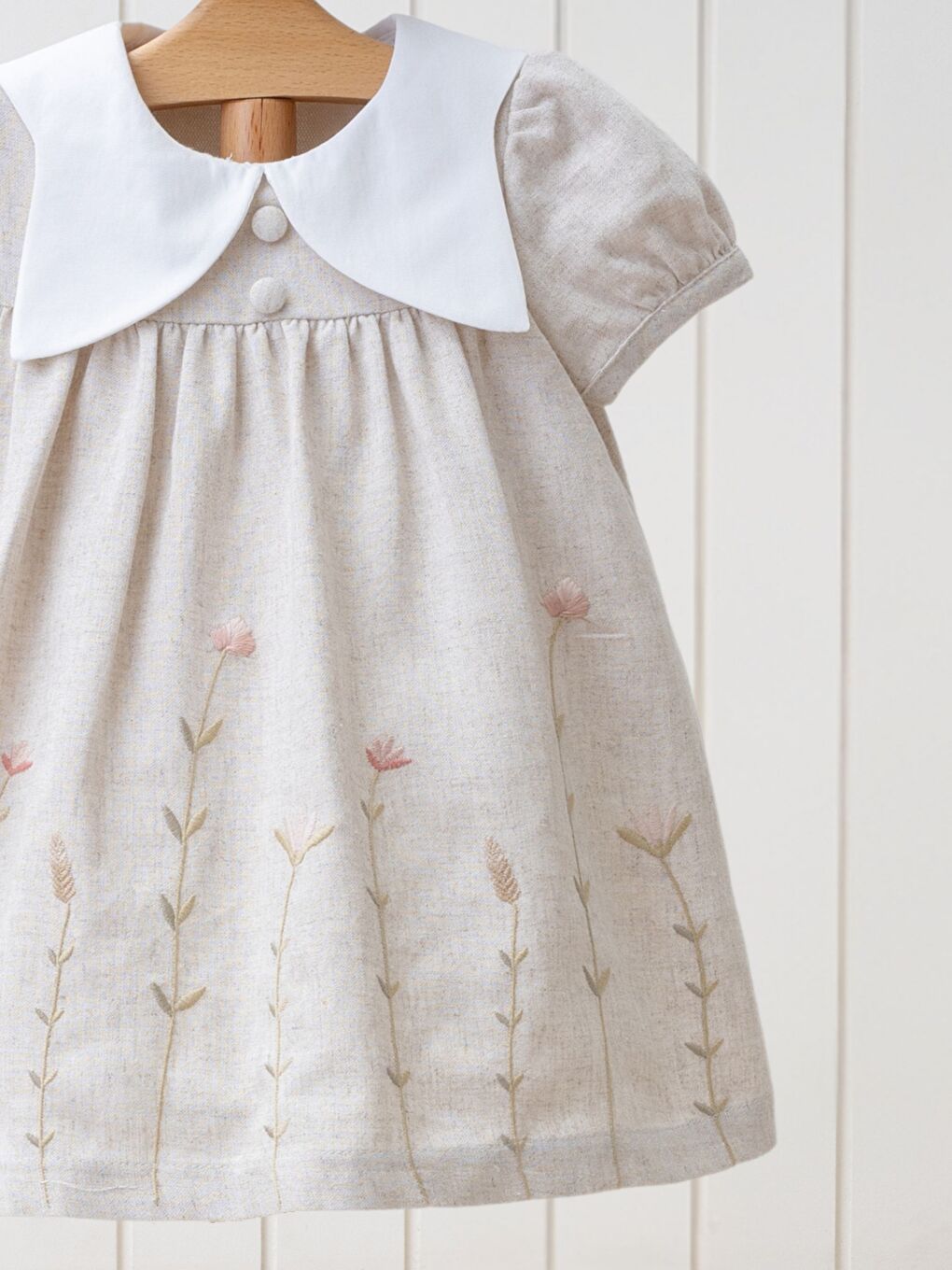 Kahverengi Bisiklet Yaka Kısa Kollu Kız Bebek Elbise-2