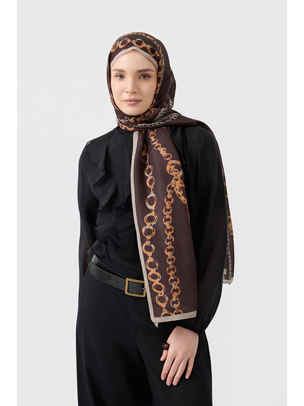 Kahverengi Pamuk Twill Şal Loop Line Acı Kahve-1