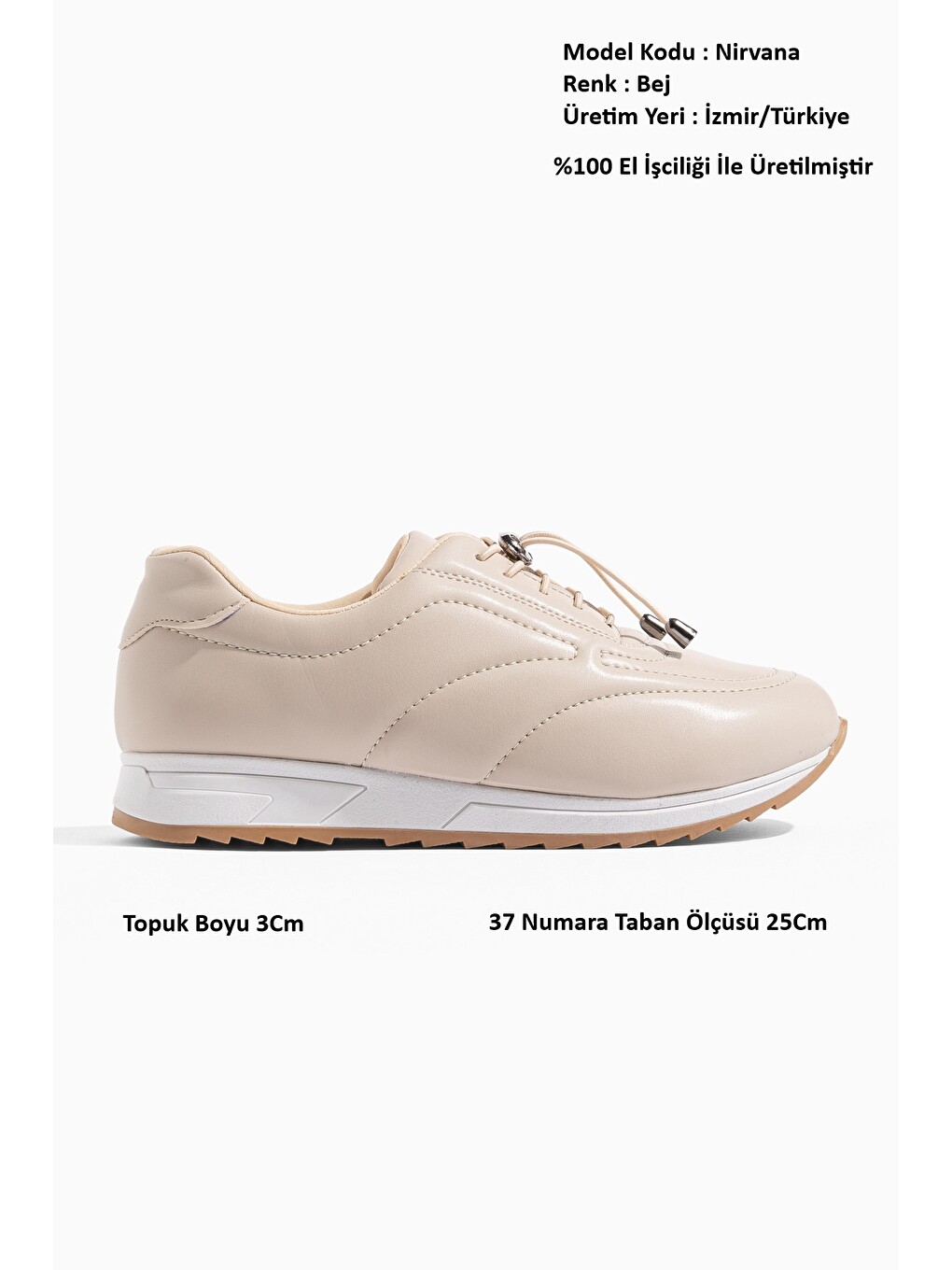 Bej Nirvana Günlük Ortopedik Kadın Sneaker Spor Ayakkabı-1
