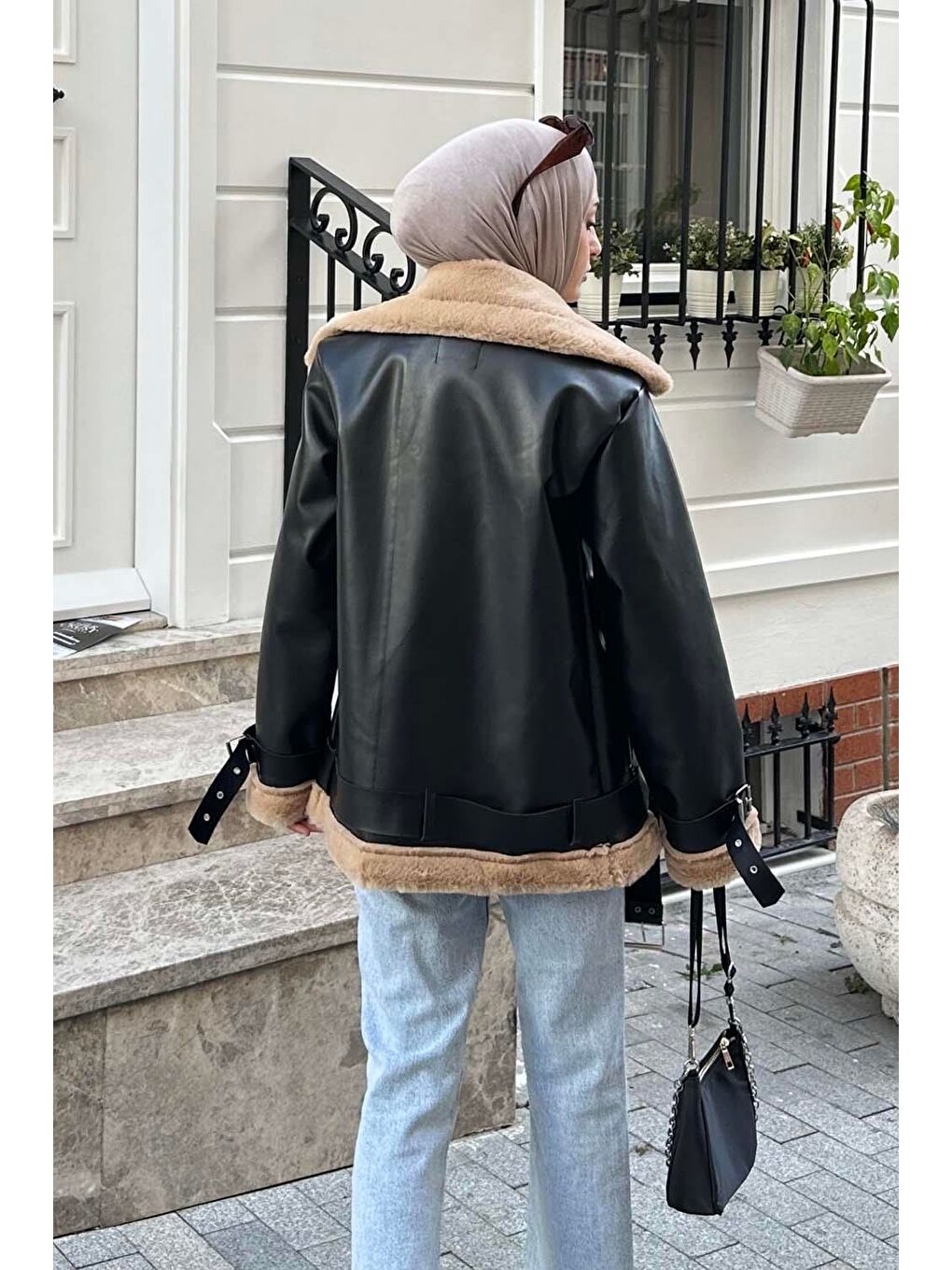 Süet Düğmeli Mont Siyah Kahverengi-3