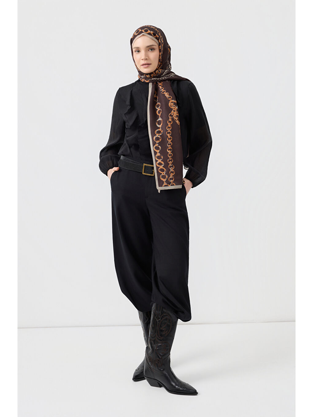 Kahverengi Pamuk Twill Şal Loop Line Acı Kahve-3