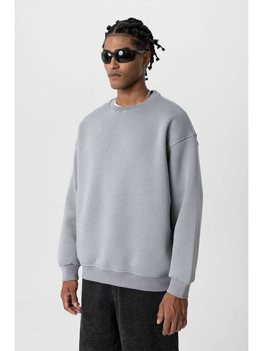 VAMOSCLO Kahverengi Basic Oversize Bisiklet Yaka Erkek Sweatshirt - 2