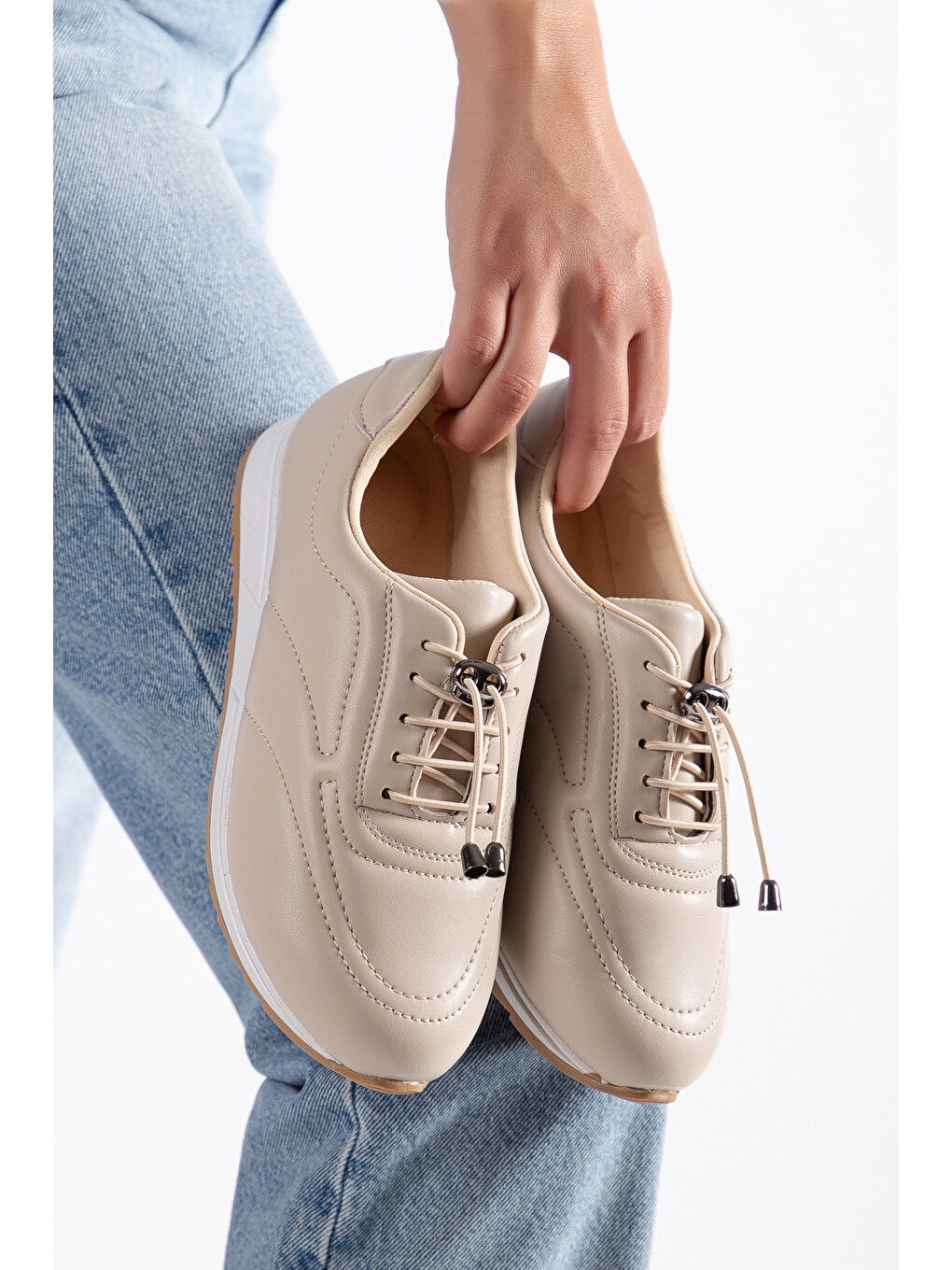 Bej Nirvana Günlük Ortopedik Kadın Sneaker Spor Ayakkabı-3
