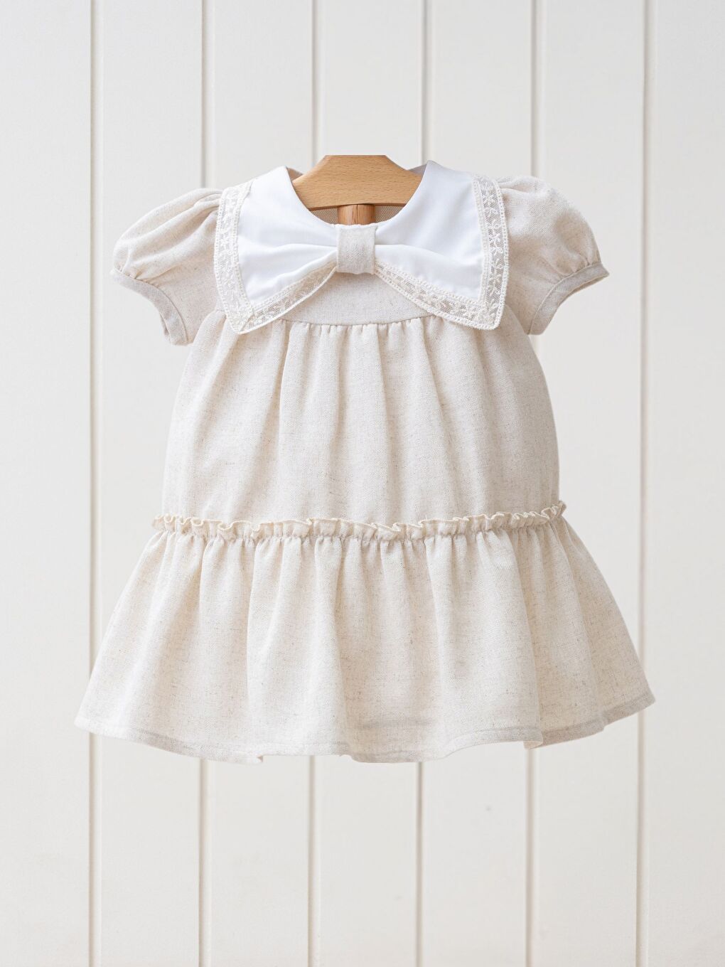 Kahverengi Bisiklet Yaka Kısa Kollu Kız Bebek Elbise-1