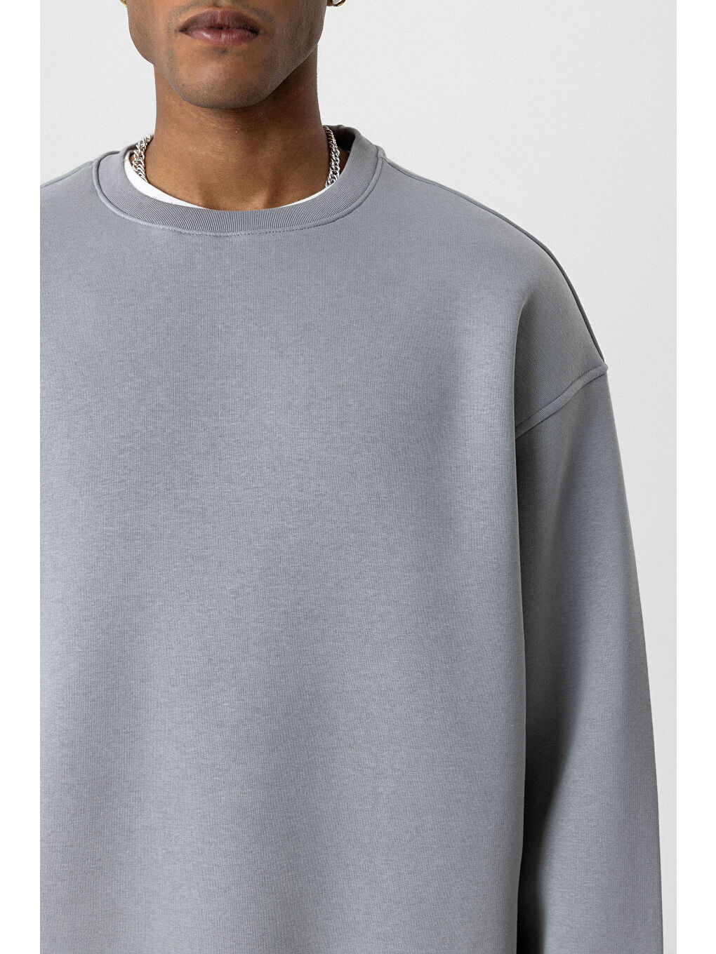 VAMOSCLO Kahverengi Basic Oversize Bisiklet Yaka Erkek Sweatshirt - 4