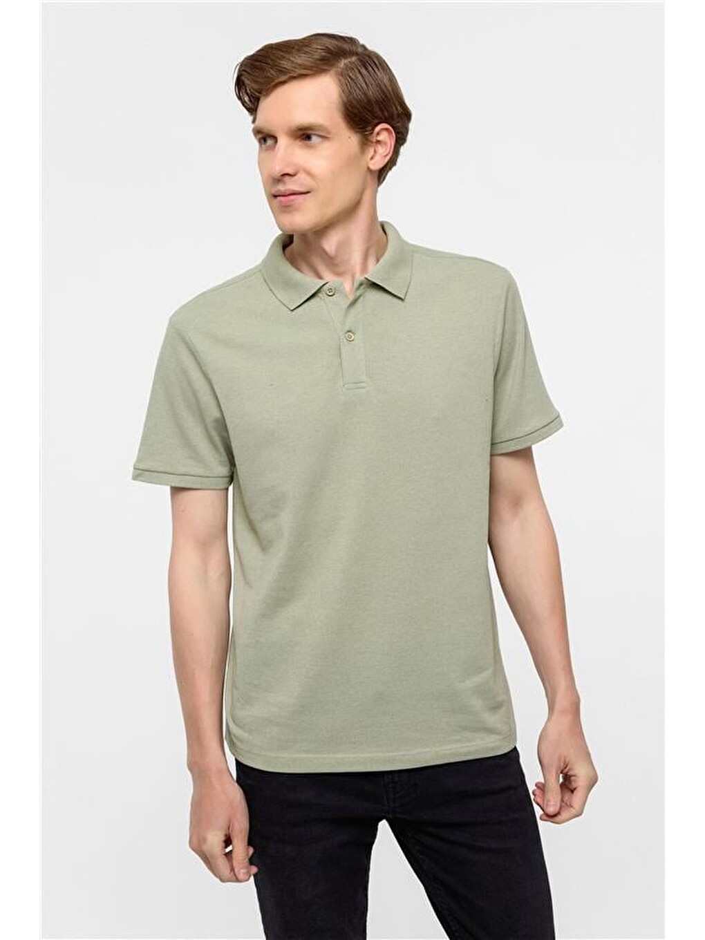 Haki Regular Armürlü Polo Yaka Tişört-1