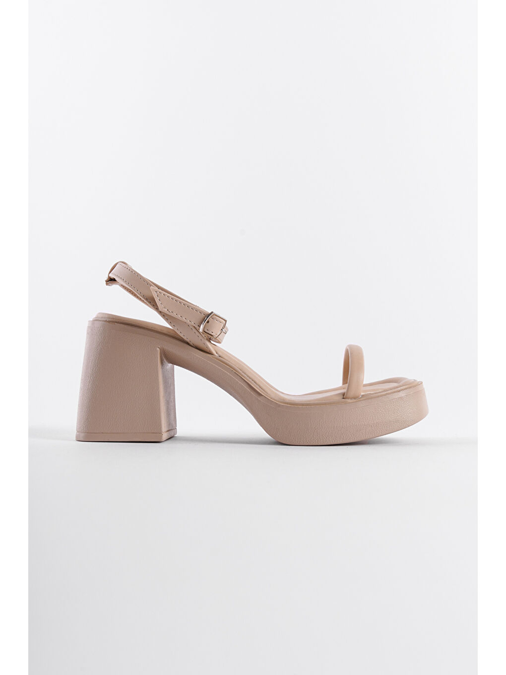 Bej Platform Bilekten Bantlı Kadın Topuklu Ayakkabı-1