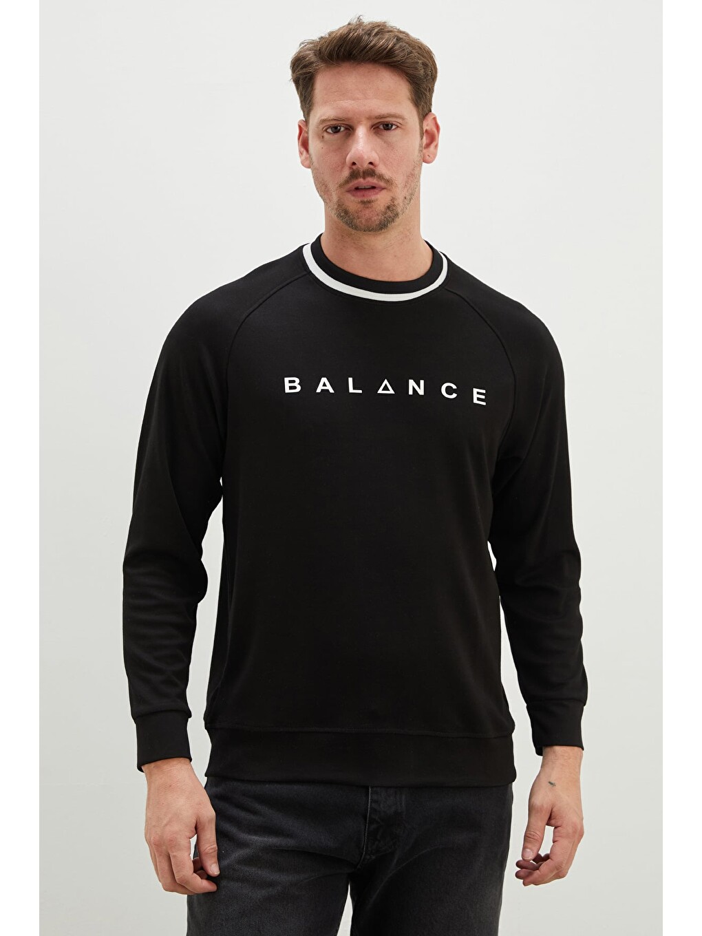 Siyah Balance Baskılı Garnili Modal Sweatshirt