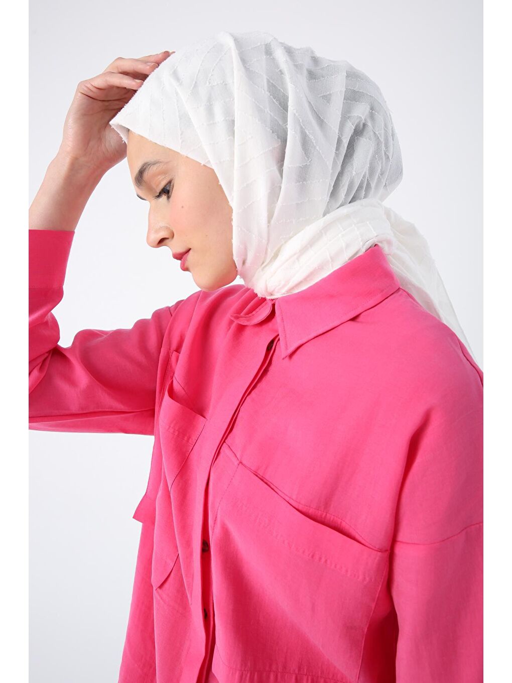 Beyaz Zigzag Pamuk Jakar Şal