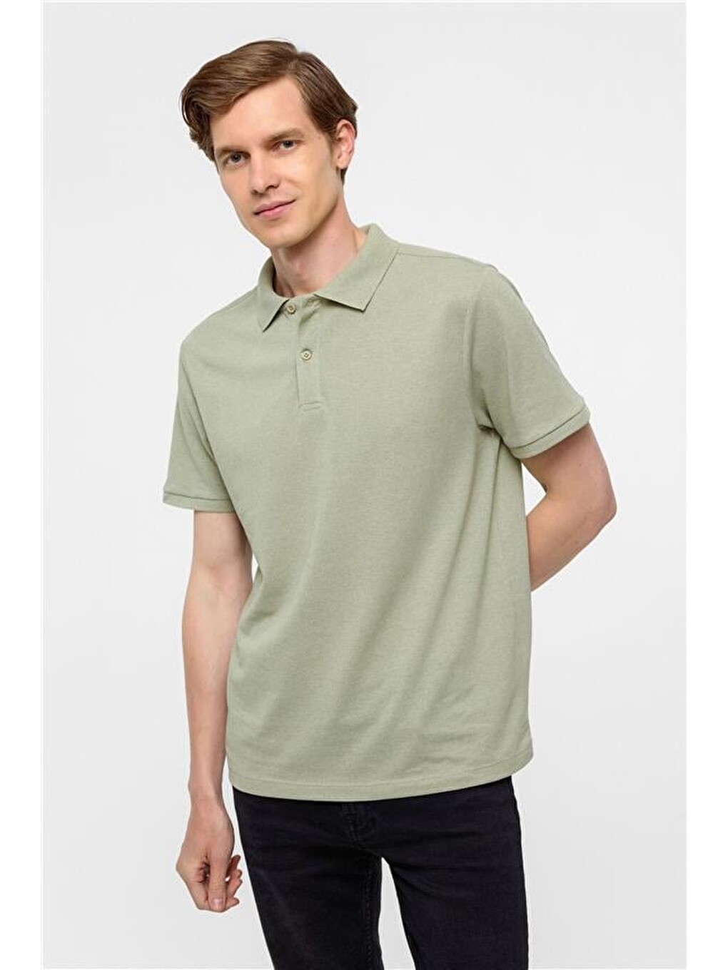 Haki Regular Armürlü Polo Yaka Tişört-2