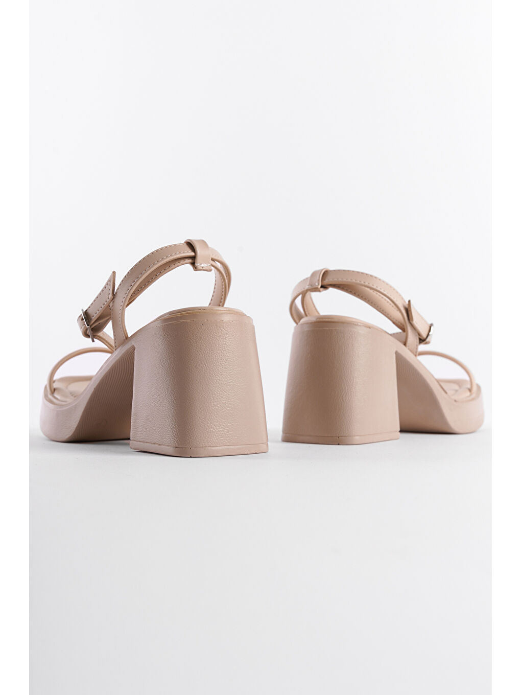 Bej Platform Bilekten Bantlı Kadın Topuklu Ayakkabı-2