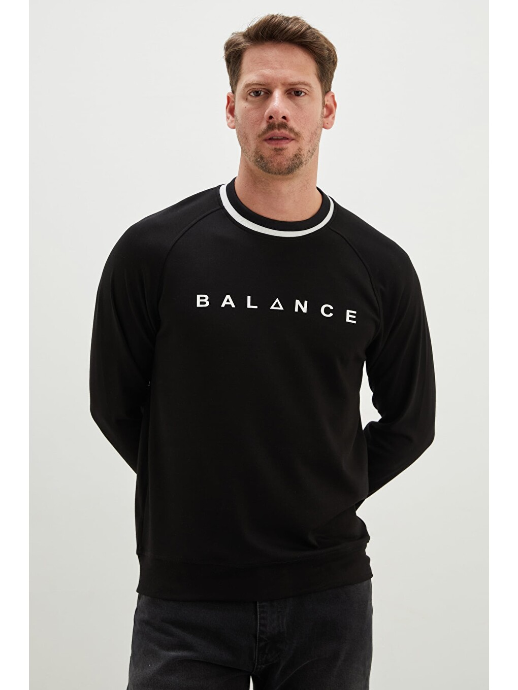 Siyah Balance Baskılı Garnili Modal Sweatshirt-4