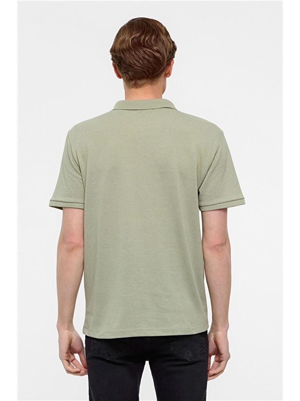 Haki Regular Armürlü Polo Yaka Tişört-4