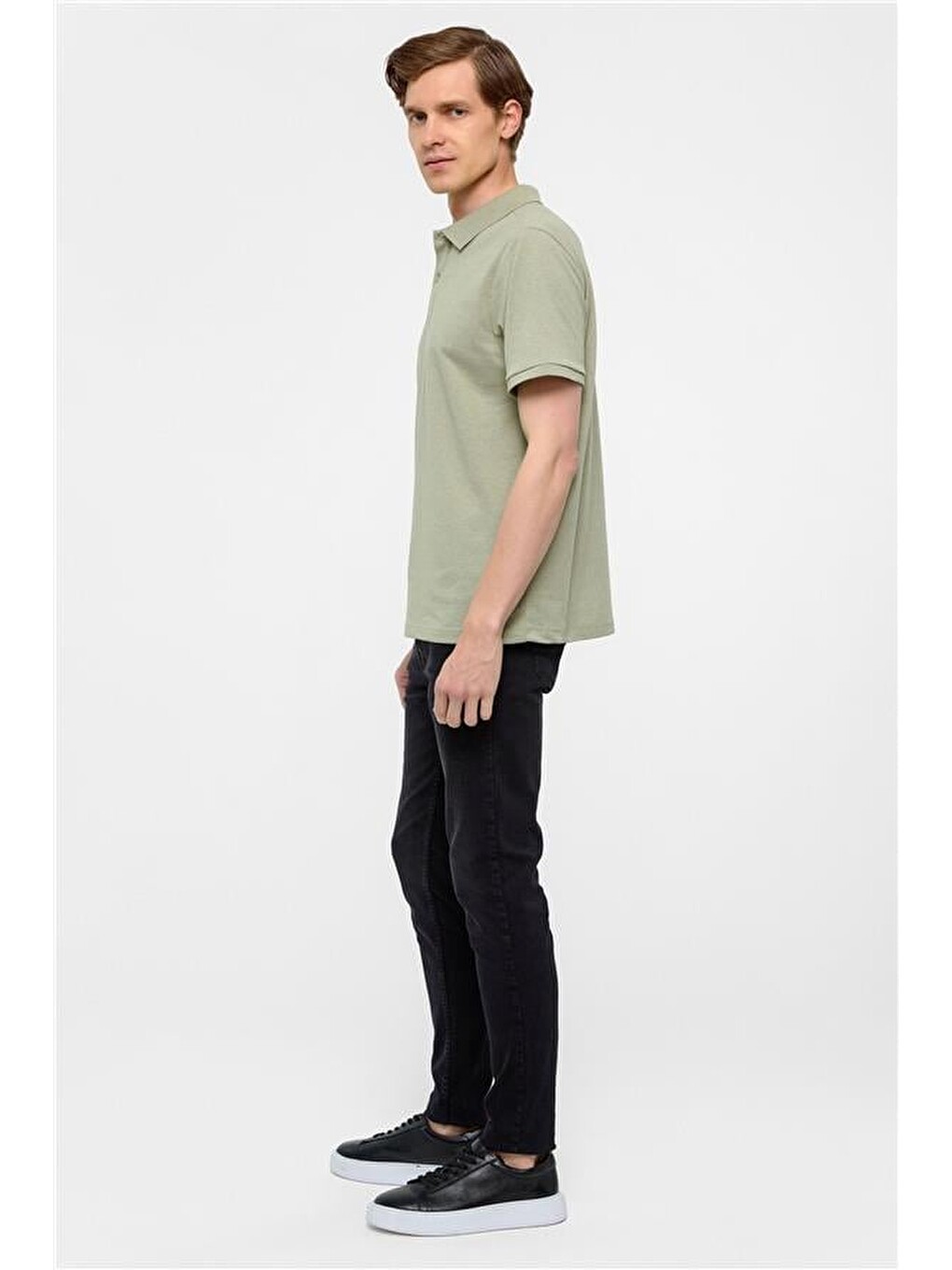 Haki Regular Armürlü Polo Yaka Tişört-5