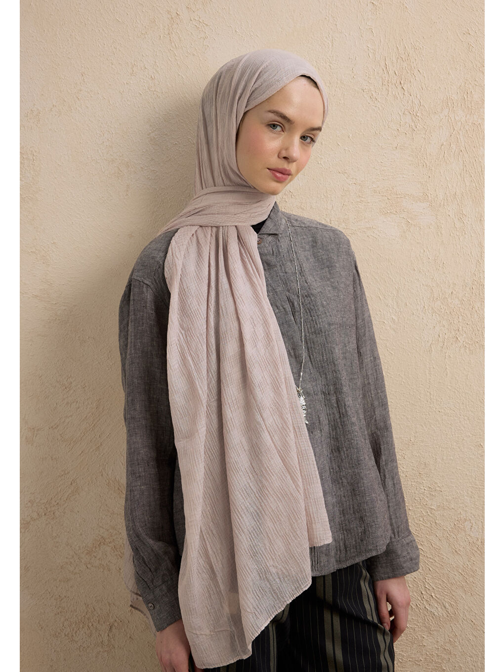 Modal Damalı Şal Sıcak Gri