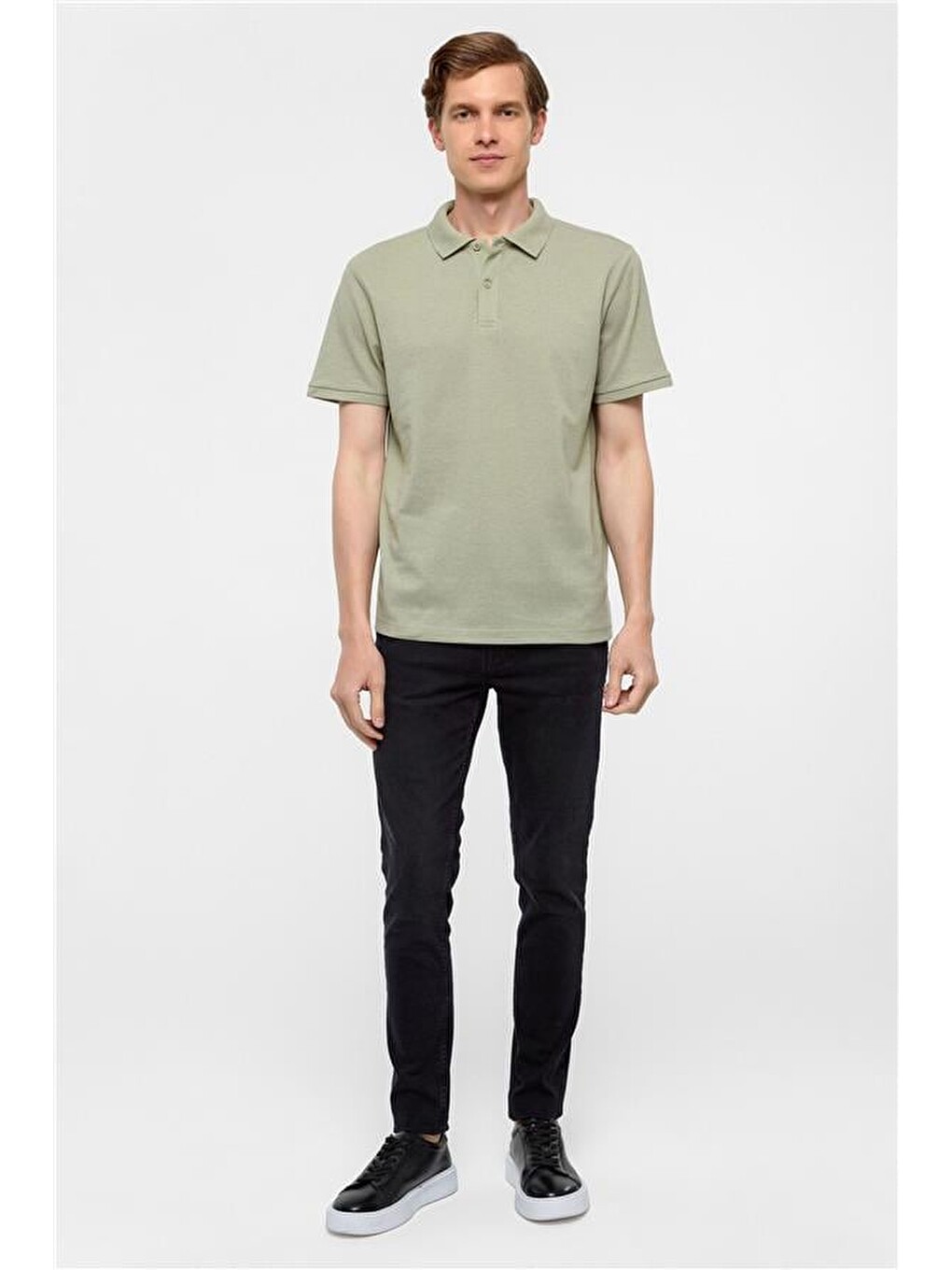 Haki Regular Armürlü Polo Yaka Tişört-6