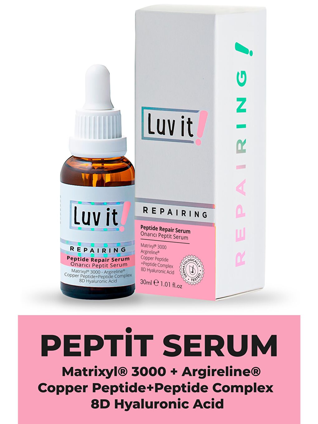 Luv it! Açık Pembe Yaşlanma Karşıtı, Cilt Yenileyici Ve Onarıcı Peptit Serum 30ml