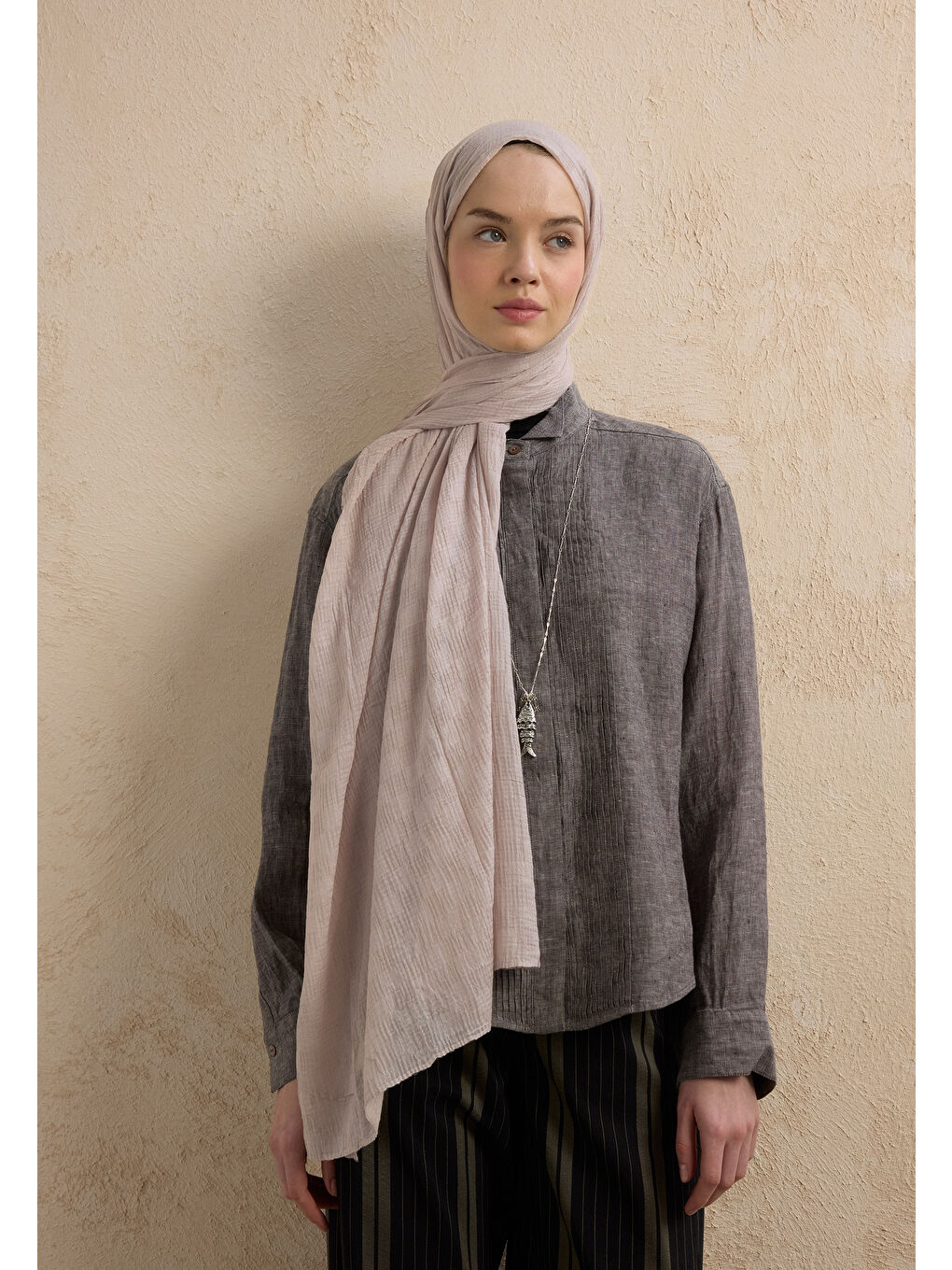 Modal Damalı Şal Sıcak Gri-1