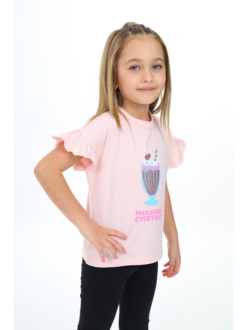 Pembe Kız Çocuk Baskılı Tişört-1