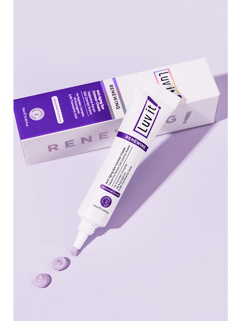 Luv it! Açık Mor Yaşlanma Göz Altı Morluk Şişlik Karşıtı Göz Çevresi Kremi (PEPTİDES-RUSCOGENİN-TRANEXAMİC ACİD) 15ml - 1