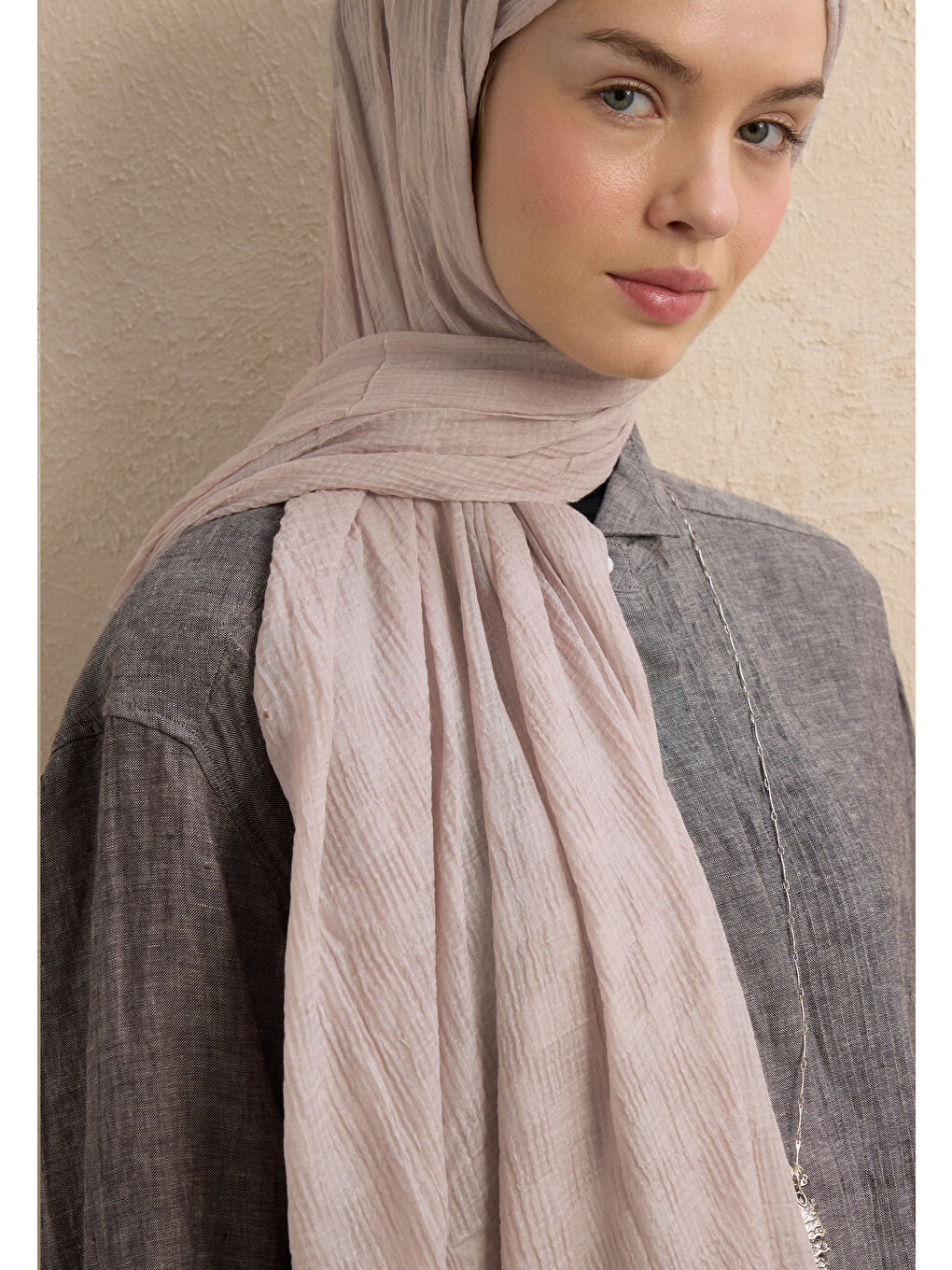 Modal Damalı Şal Sıcak Gri-3