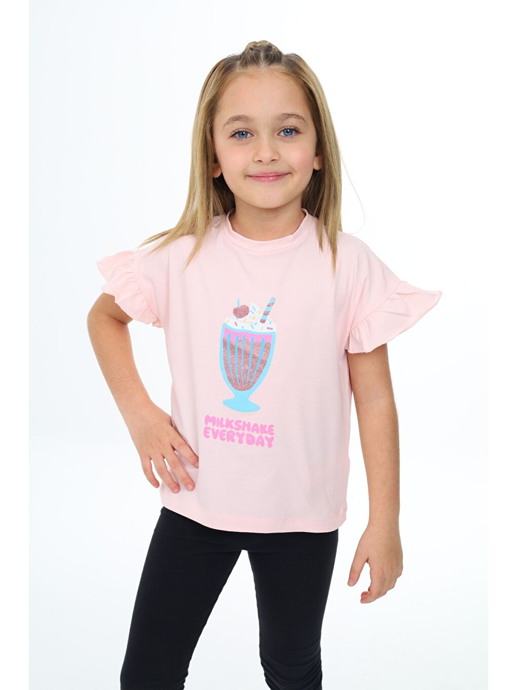 Pembe Kız Çocuk Baskılı Tişört-3