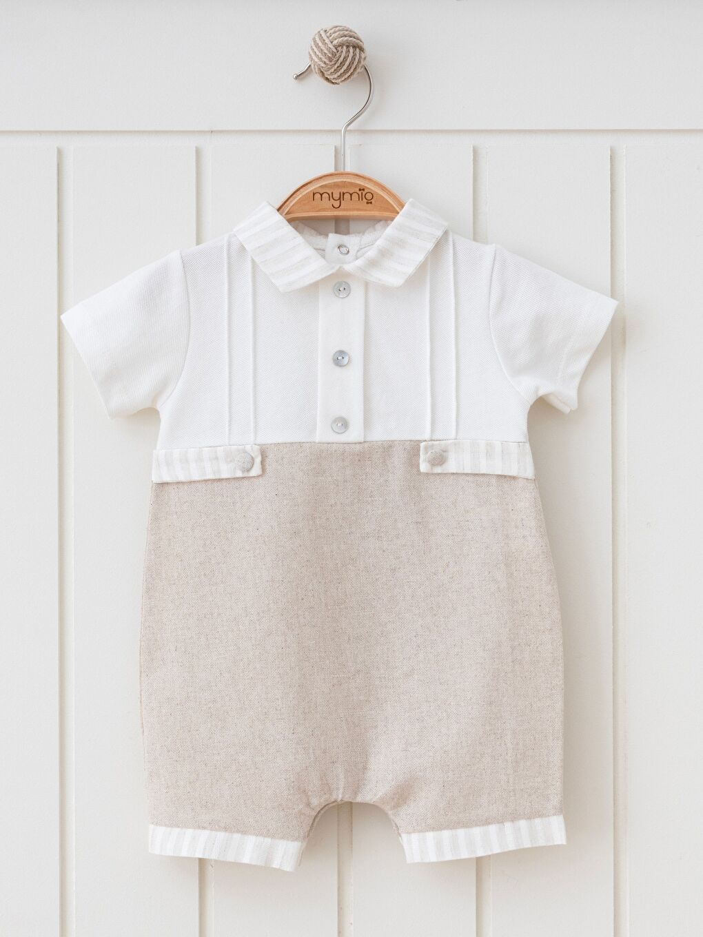 Kahverengi Gömlek Yaka Kısa Kollu Erkek Bebek Kısa Tulum