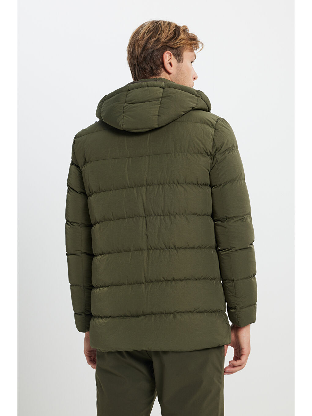 Erkek Haki Standart Fit Normal Kesim Çıkma Kapüşon Yaka Yan Cepli Mont-6