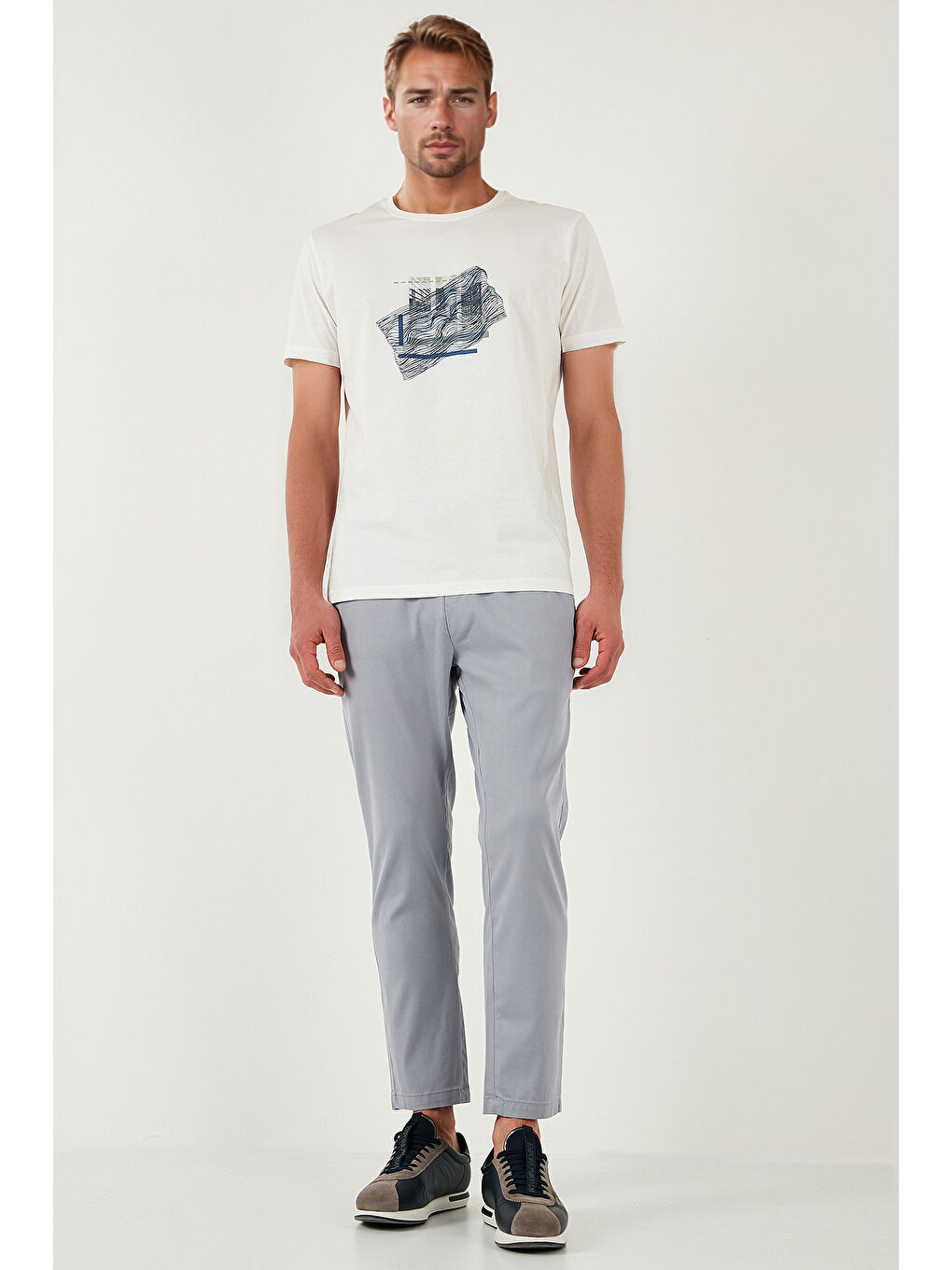 Gri Pamuklu Slim Fit Lastikli Bel Boru Paça Pantolon 5545S87JMILANO