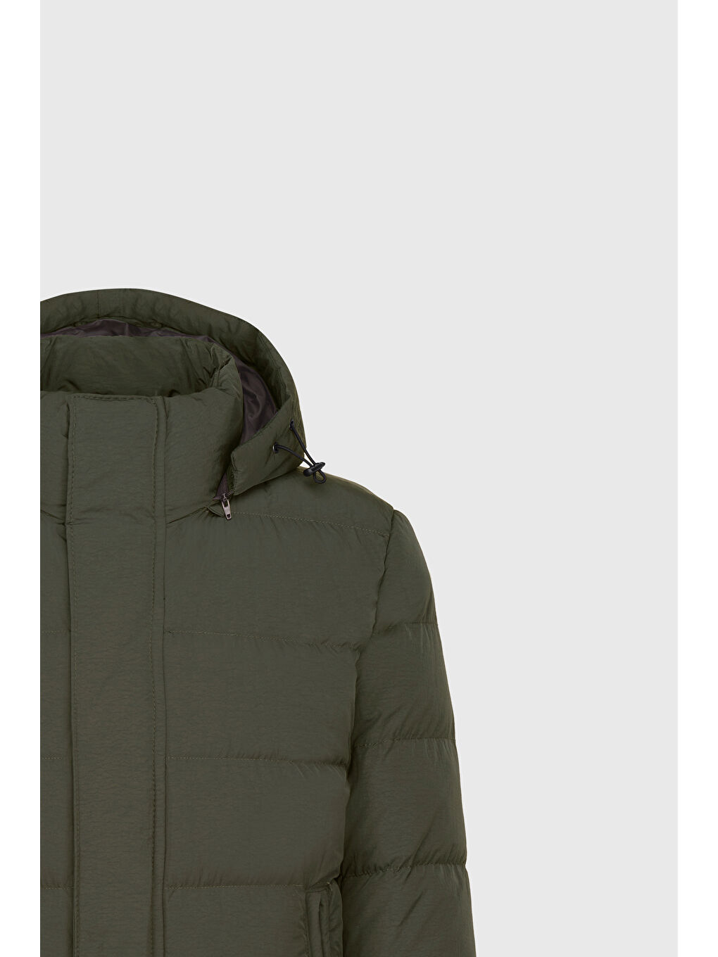 Erkek Haki Standart Fit Normal Kesim Çıkma Kapüşon Yaka Yan Cepli Mont-8