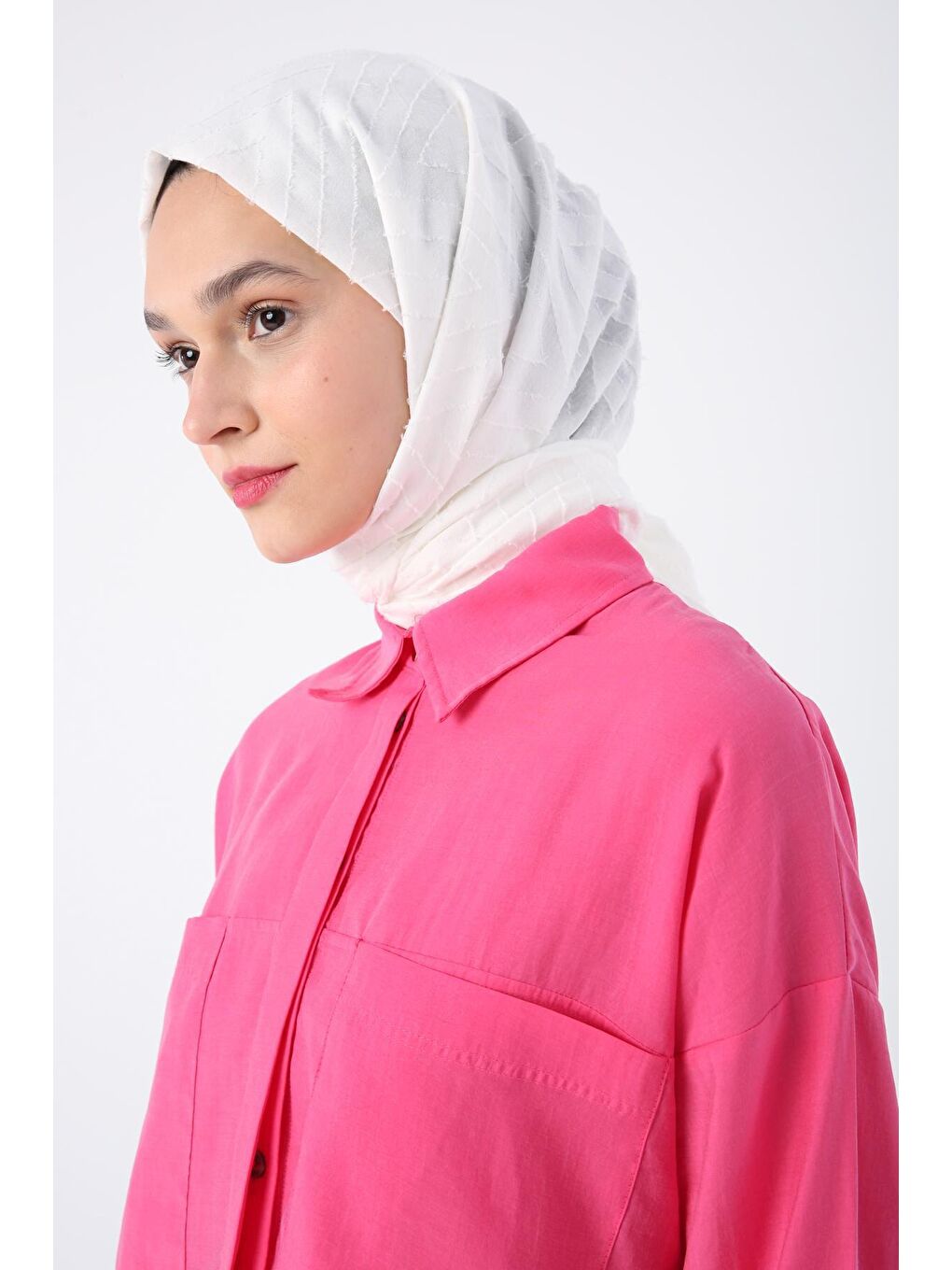 Beyaz Zigzag Pamuk Jakar Şal-1