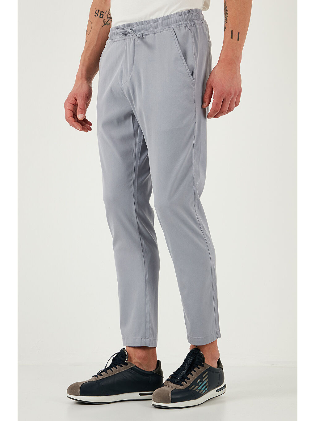 Gri Pamuklu Slim Fit Lastikli Bel Boru Paça Pantolon 5545S87JMILANO-3