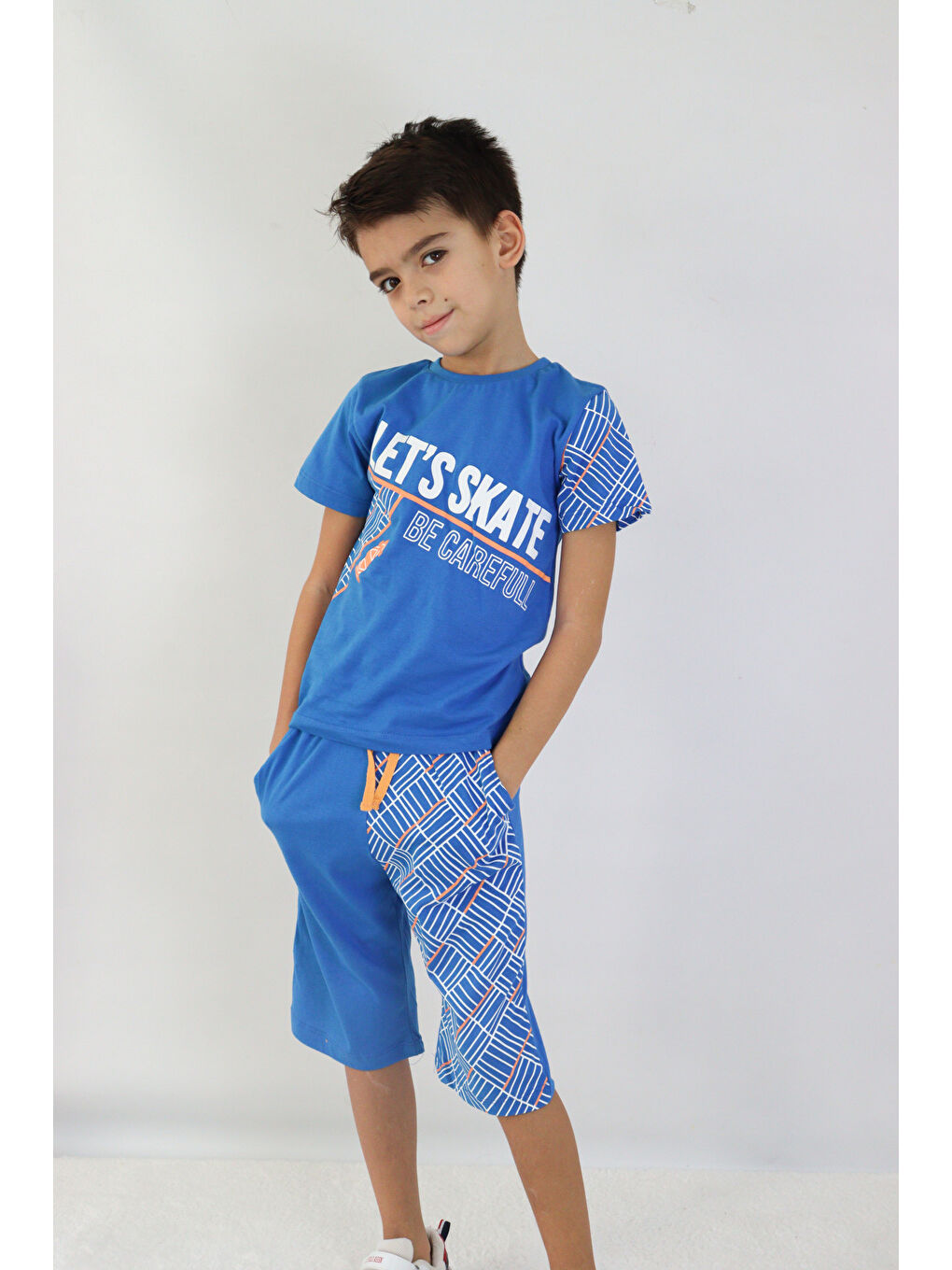 Mavi Erkek Çocuk Lets Skate Baskılı Kısa Kollu Basic Basic Takım 6-9 Yaş-1