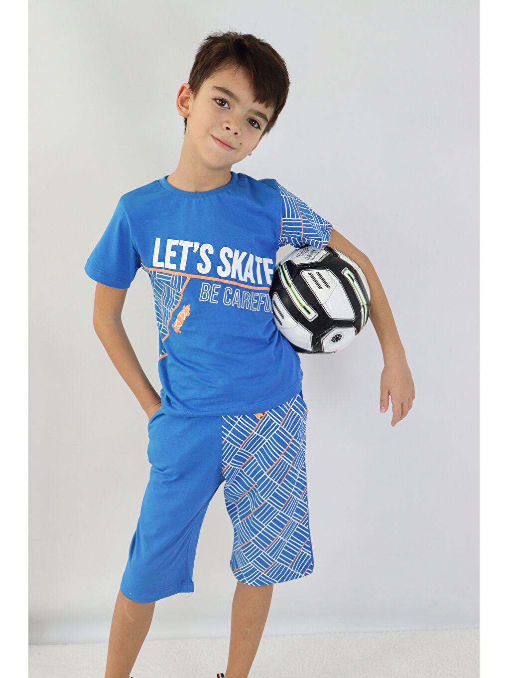 Mavi Erkek Çocuk Lets Skate Baskılı Kısa Kollu Basic Basic Takım 6-9 Yaş-3