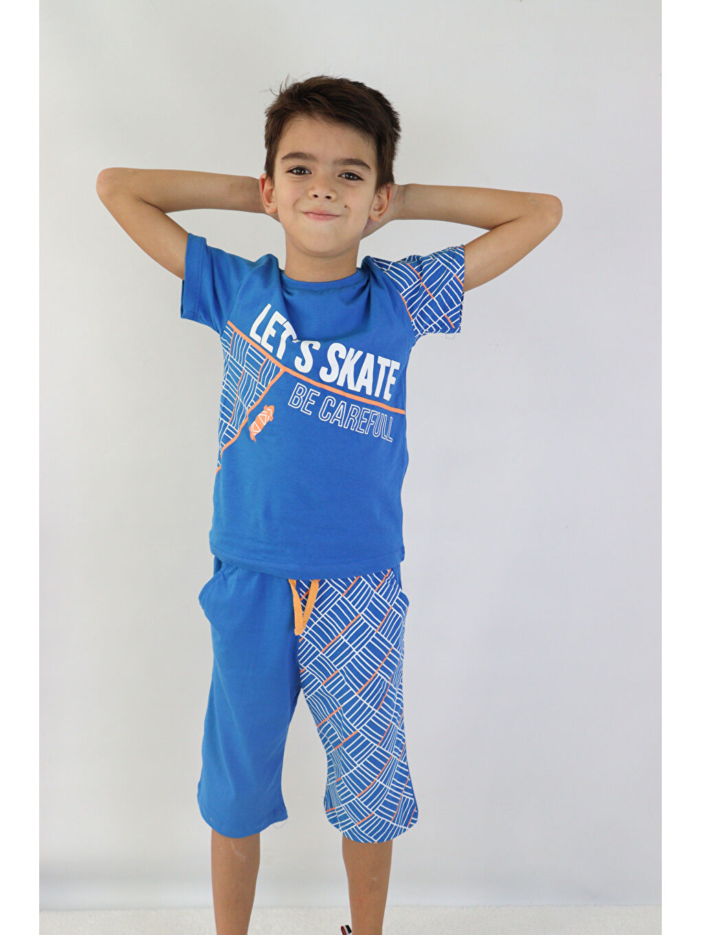 Mavi Erkek Çocuk Lets Skate Baskılı Kısa Kollu Basic Basic Takım 6-9 Yaş-5
