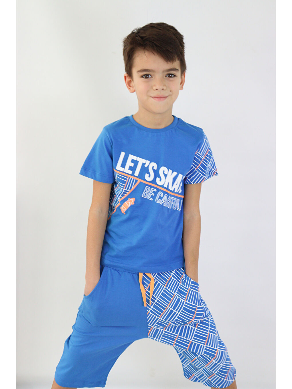 Mavi Erkek Çocuk Lets Skate Baskılı Kısa Kollu Basic Basic Takım 6-9 Yaş-7