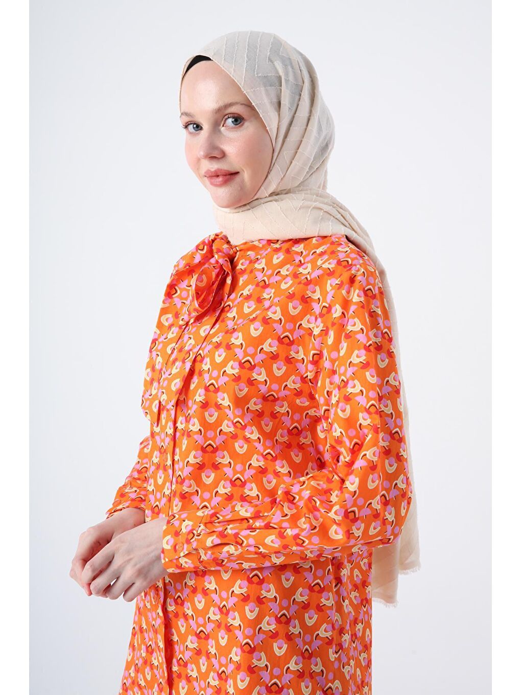 Bej Zigzag Pamuk Jakar Şal-1