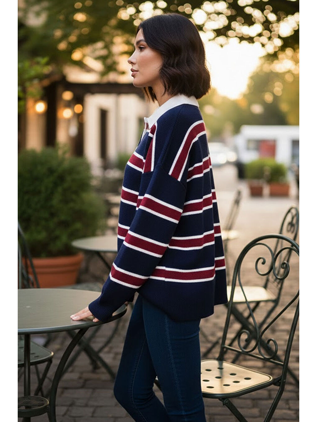 Lacivert Premium/Özel İplik Polo Yaka Triko Kazak-1