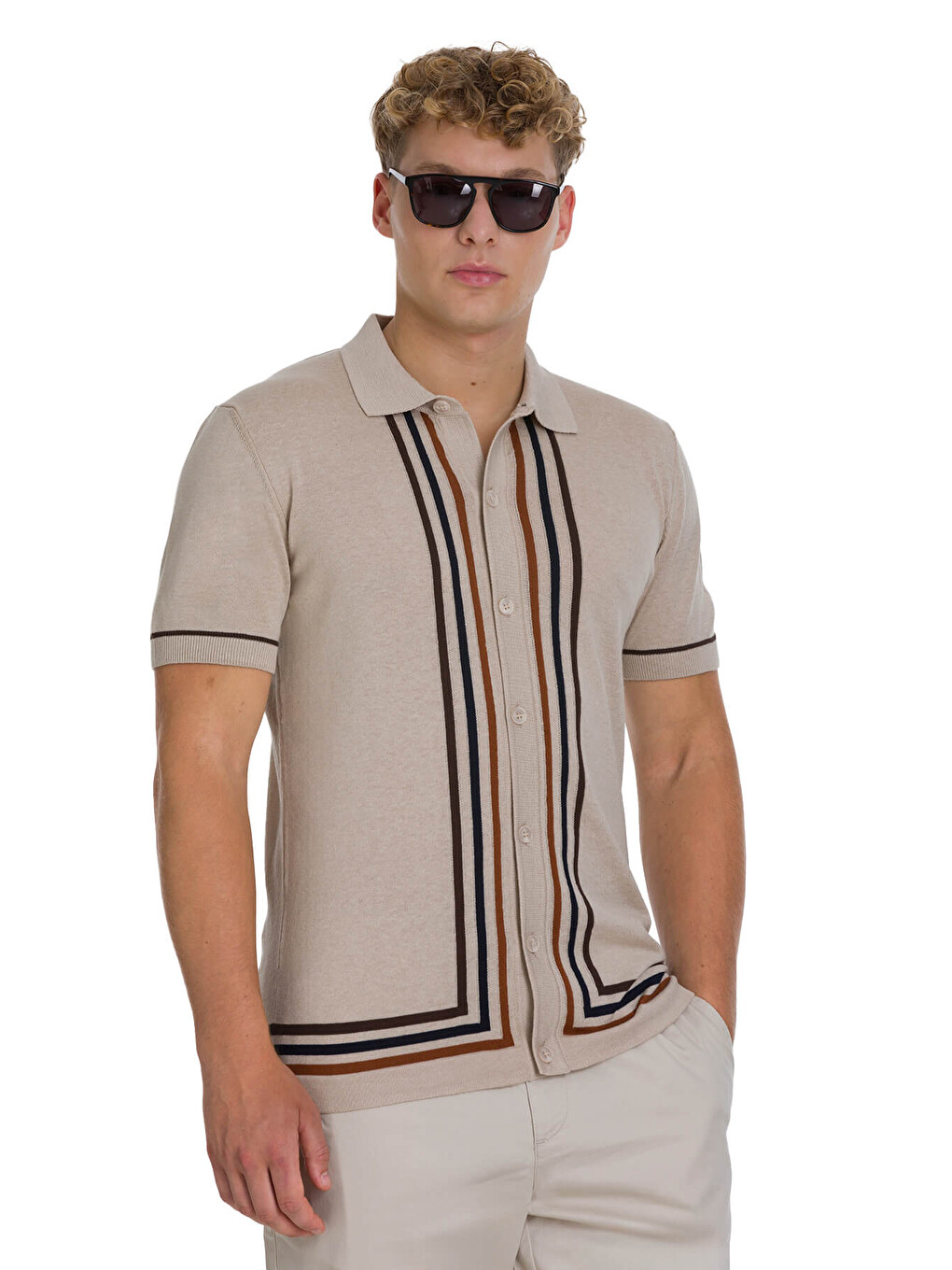 Ekru Regular Fit Polo Yaka Pamuklu Gömlek