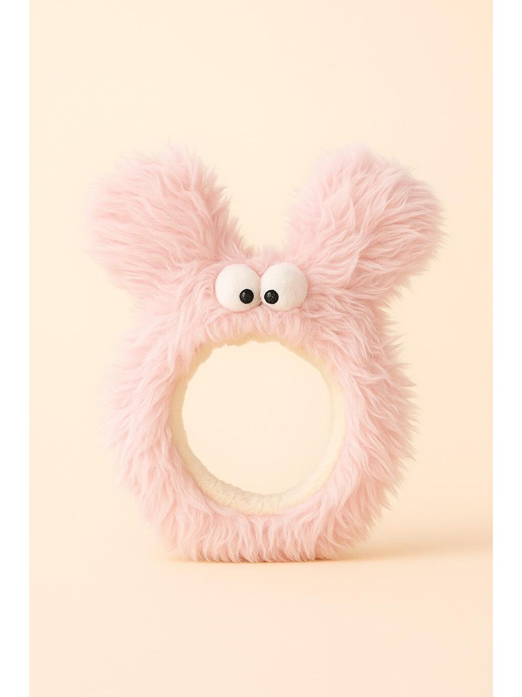 Göz Aksesuarlı Kulaklı Tüylü Saç Bandı Pembe