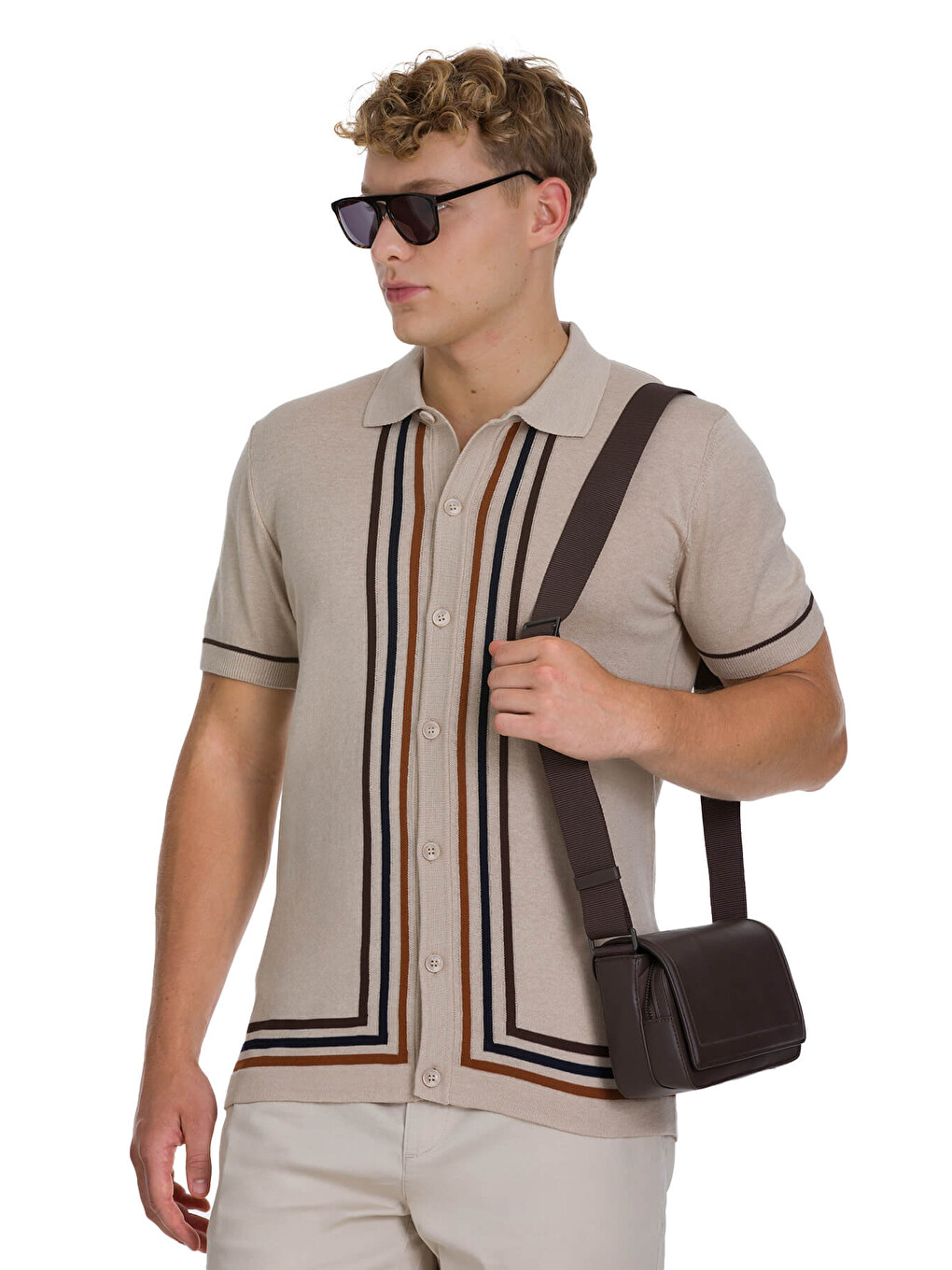 Ekru Regular Fit Polo Yaka Pamuklu Gömlek-2