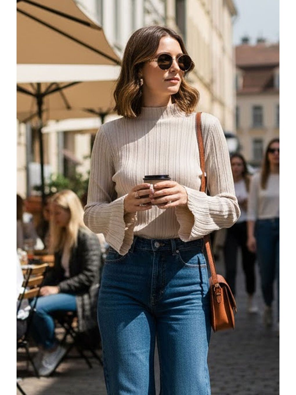 Ekru Kadın Krem İspanyol Kol Yarım Balıkçı Detaylı Triko Kazak