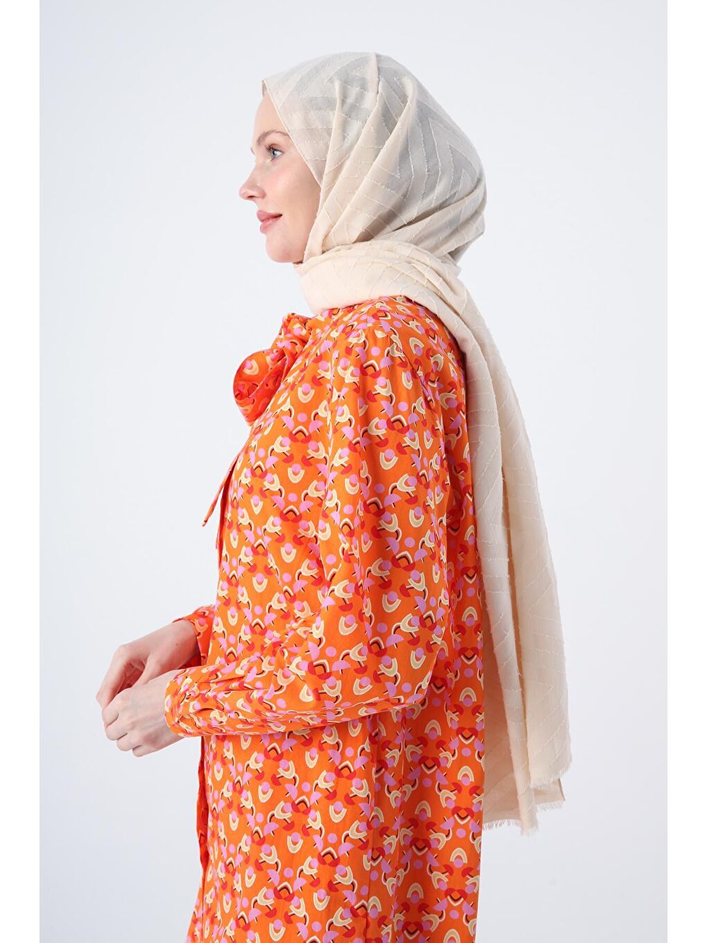 Bej Zigzag Pamuk Jakar Şal-2