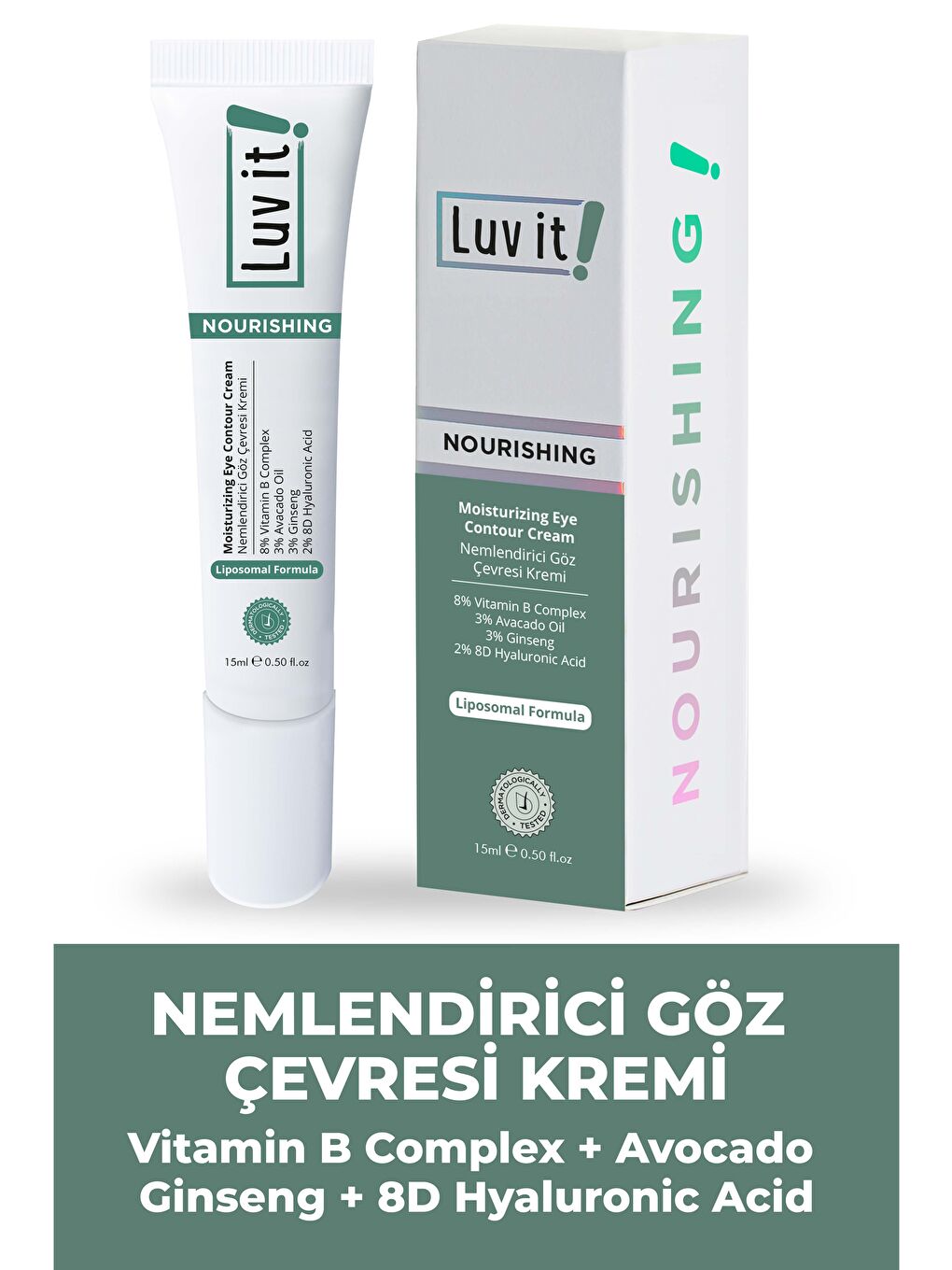 Luv it! Açık Yeşil Avokado İçeren Yoğun Nemlendirici, Göz Altı Morluk Ve Şişlik Karşıtı Göz Çevresi Kremi 15ml