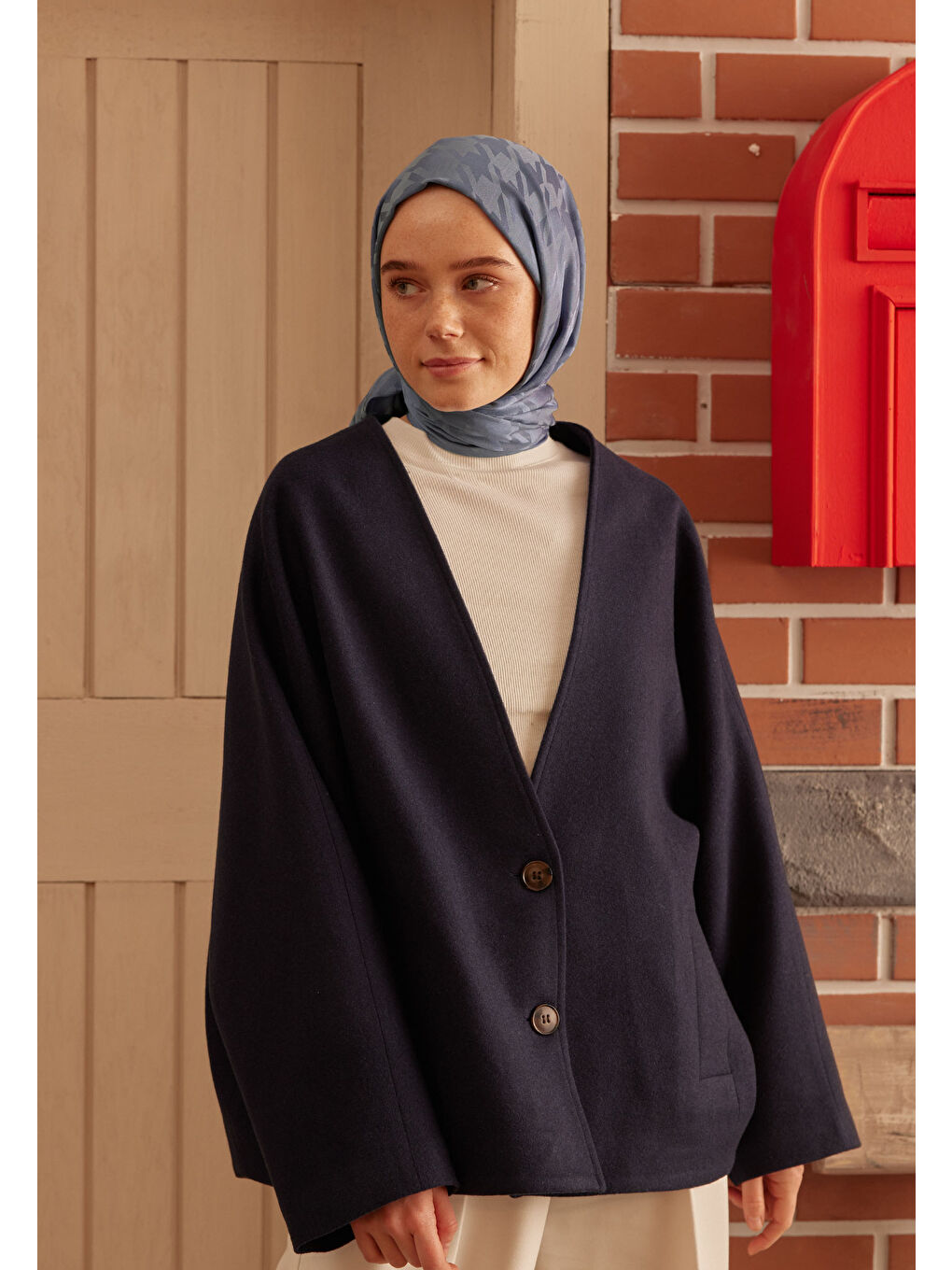 Kazayağı Jakarlı Şal Jean Mavi